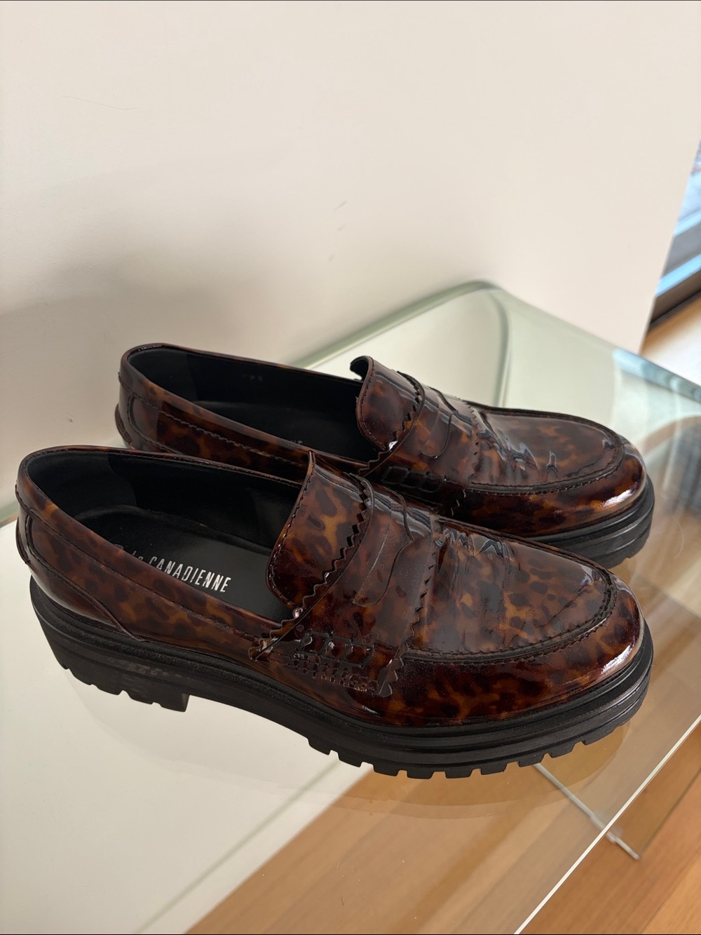 Women’s Brown Tortoiseshell Patent Leather Loafers